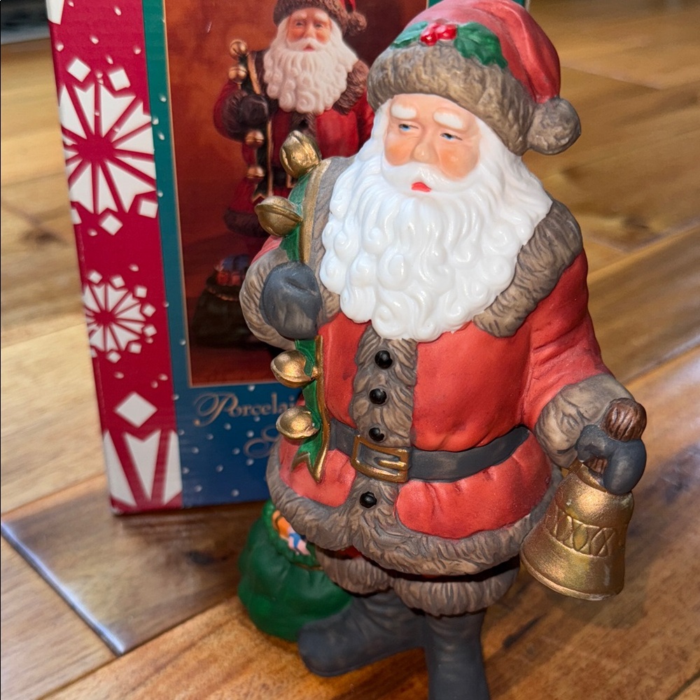 Traditions Porcelain Santa Claus Figurine with Golden Bells